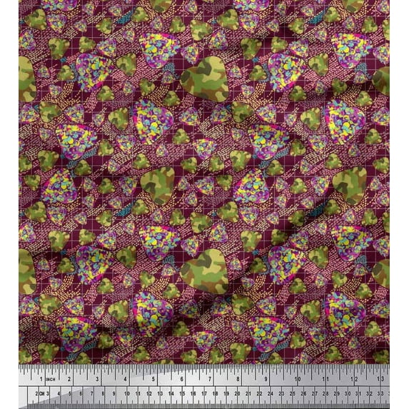 Soimoi Rayon Crepe Fabric Check,Heart & Camouflage Printed Fabric 1 Yard 46 Inch Wide