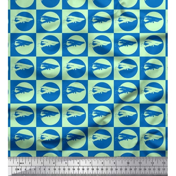 Soimoi Rayon Crepe Fabric Circle & Airplane Transport Printed Craft Fabric by The Yard 46 Inch Wide