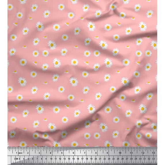 Soimoi Rayon Crepe Fabric Daisy Shirting Printed Fabric 1 Yard 46 Inch Wide