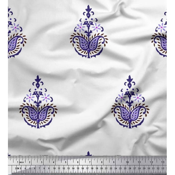 Soimoi Rayon Crepe Fabric Floral & Paisley Block Print Fabric by The Yard 46 Inch Wide