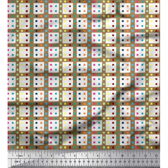 Soimoi Rayon Crepe Fabric Geometric Check Print Fabric by The Yard 46 Inch Wide