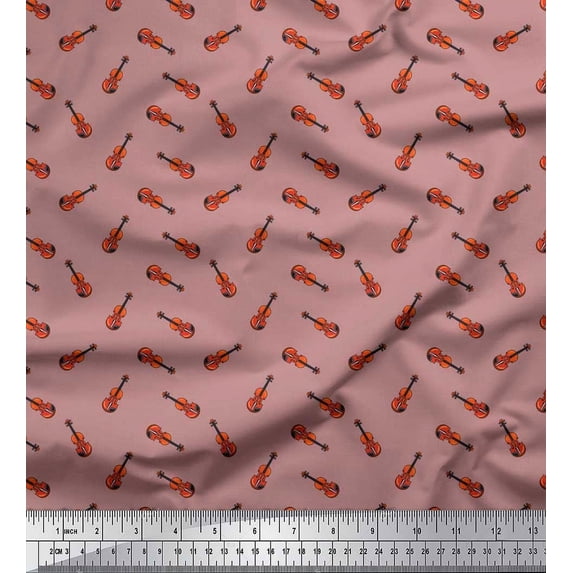 Soimoi Rayon Crepe Fabric Guitar Musical Instrument Printed Fabric 1 Yard 46 Inch Wide