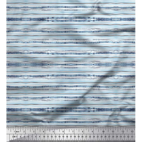 Soimoi Rayon Crepe Fabric Horizontal Stripe Decor Fabric Printed Yard 46 Inch Wide
