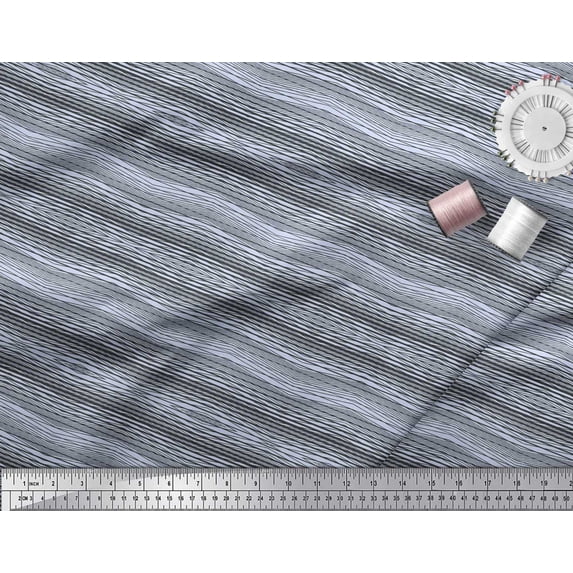 Soimoi Rayon Crepe Fabric Horizontal Stripe Fabric Prints by Yard 46 Inch Wide