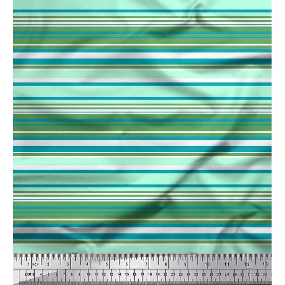 Soimoi Rayon Crepe Fabric Horizontal Stripe Printed Fabric 1 Yard 46 Inch Wide