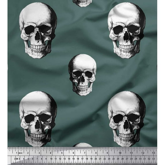 Soimoi Rayon Crepe Fabric Horror Skull Halloween Printed Fabric 1 Yard 46 Inch Wide