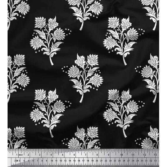 Soimoi Rayon Crepe Fabric Leaves & Floral Block Decor Fabric Printed Yard 46 Inch Wide