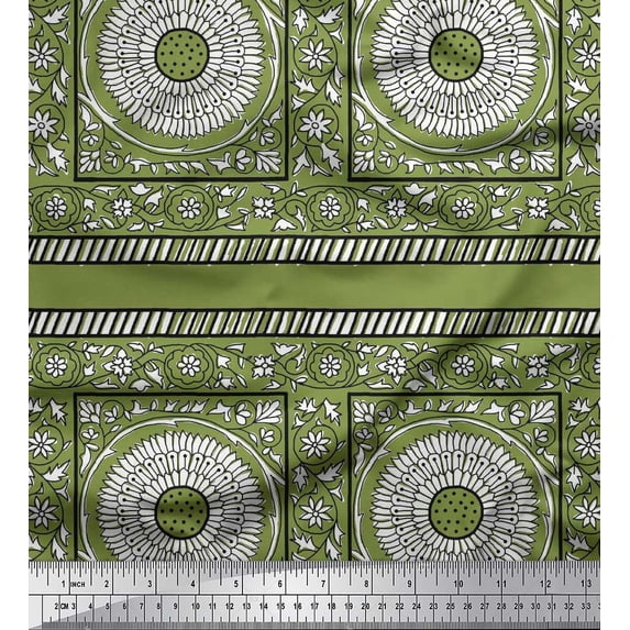 Soimoi Rayon Crepe Fabric Leaves & Floral Block Decor Fabric Printed Yard 46 Inch Wide