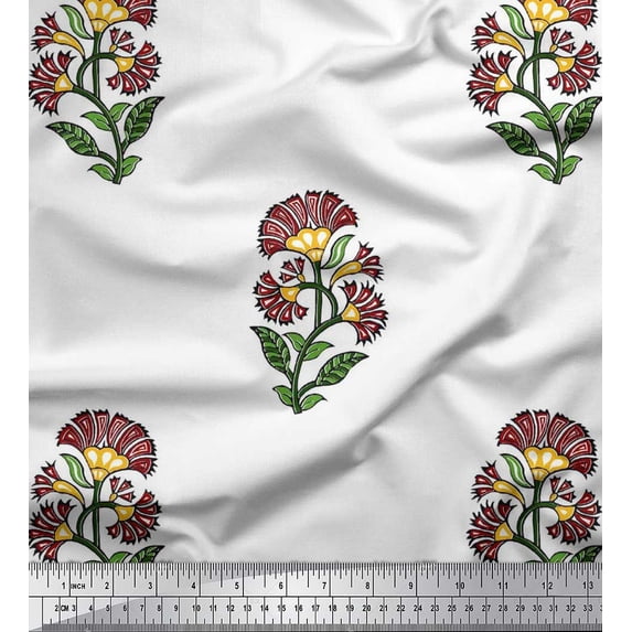 Soimoi Rayon Crepe Fabric Leaves & Floral Block Fabric Prints by Yard 46 Inch Wide