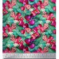 thumbnail image 1 of Soimoi Rayon Crepe Fabric Leaves,Floral & Strawberry Fruits Fabric Prints by Yard 46 Inch Wide, 1 of 1