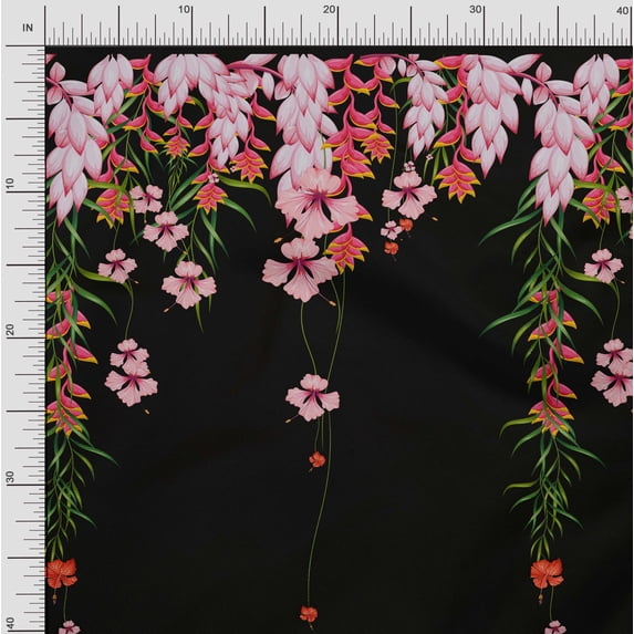 Soimoi Rayon Crepe Fabric Leaves & Flower Panel Fabric Prints by Yard 46 Inch Wide