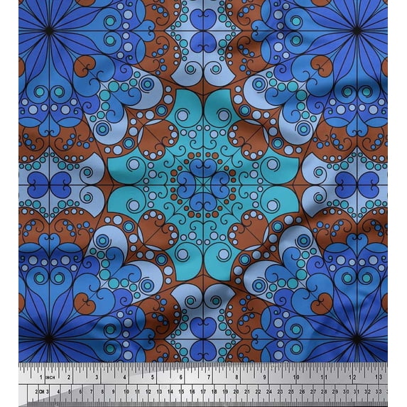 Soimoi Rayon Crepe Fabric Mandala Kaleidoscope Printed Fabric 1 Yard 46 Inch Wide