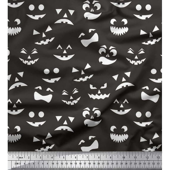 Soimoi Rayon Crepe Fabric Monster Face Halloween Printed Fabric 1 Yard 46 Inch Wide