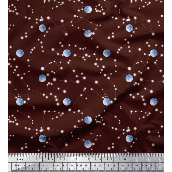 Soimoi Rayon Crepe Fabric Moon & Galaxy Decor Fabric Printed Yard 46 Inch Wide