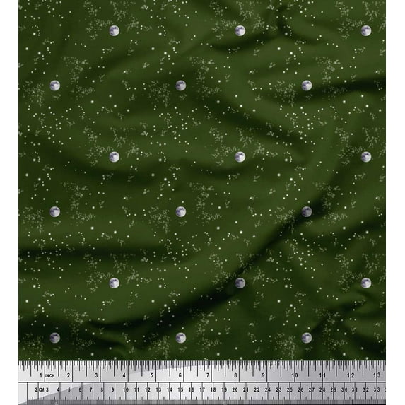 Soimoi Rayon Crepe Fabric Moon & Star Shirting Print Fabric by The Yard 46 Inch Wide