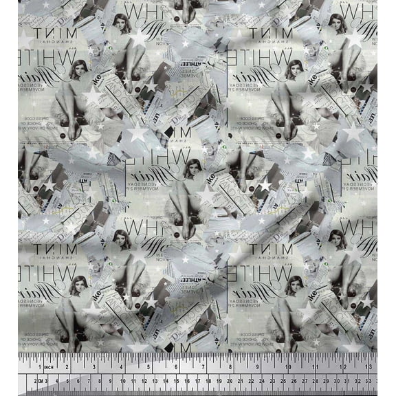 Soimoi Rayon Crepe Fabric News Paper & Women Fashion Printed Fabric 1 Yard 46 Inch Wide
