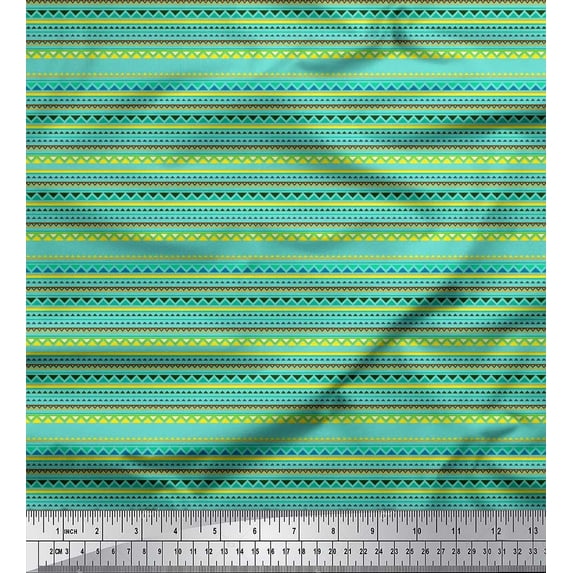 Soimoi Rayon Crepe Fabric Stripe & Triangle Geometric Printed Fabric 1 Yard 46 Inch Wide