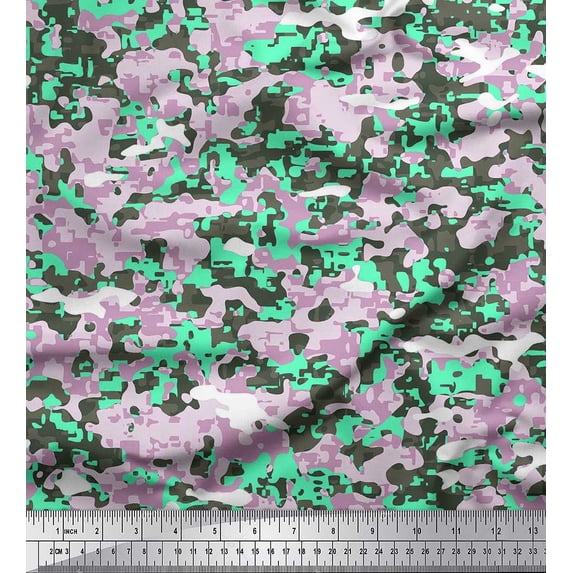 Soimoi Rayon Crepe Fabric Two Tone With White Camouflage Print Fabric by the Yard 46 Inch Wide