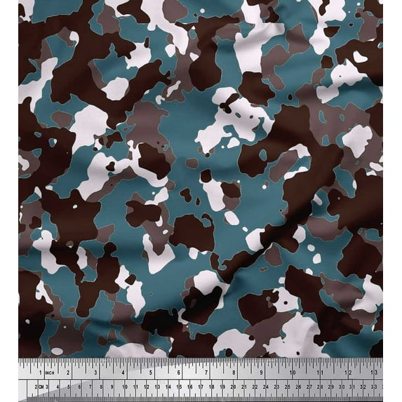 Soimoi Rayon Crepe Fabric Two Tone With White Camouflage Print Sewing Fabric Yard 46 Inch Wide
