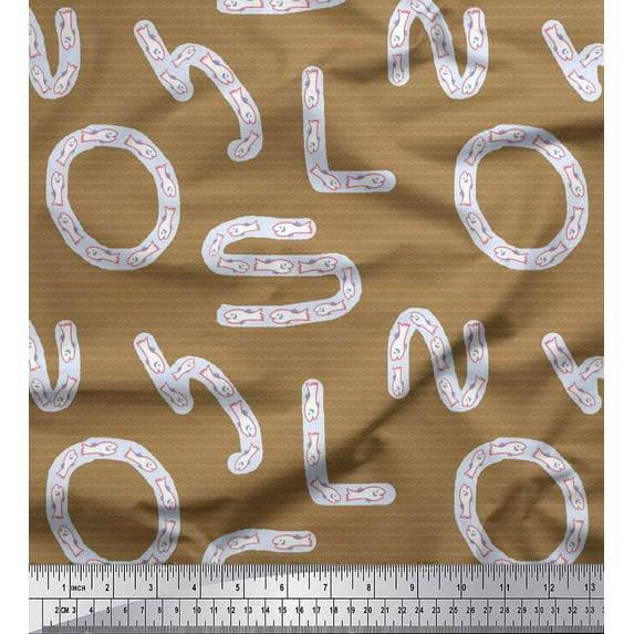 Soimoi Rayon Fabric Alphabets,Waves & Fish Artistic Printed Craft Fabric by the Yard 42 Inch Wide