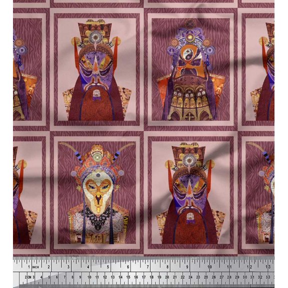 Soimoi Rayon Fabric Animal Skin & Chinese Opera Mask Devil Print Sewing Fabric Yard 56 Inch Wide