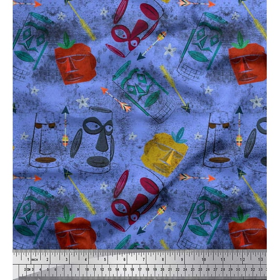 Soimoi Rayon Fabric Arrow & Mask African Print Fabric by the Yard 56 Inch Wide