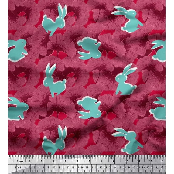Soimoi Rayon Fabric Artistic Floral & Rabbit Animal Print Fabric by The Yard 42 Inch Wide