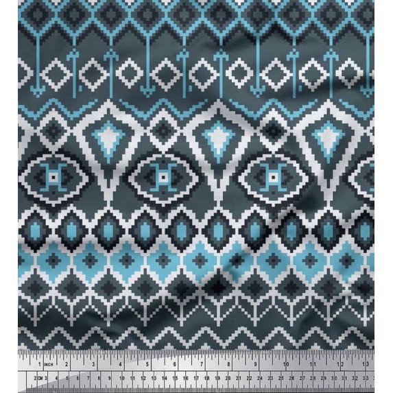 Soimoi Rayon Fabric Aztec Geometric Printed Fabric 1 Yard 42 Inch Wide