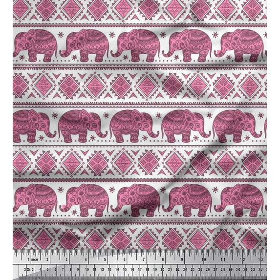 Soimoi Rayon Fabric Aztec & Tribal Elephant Ethnic Print Fabric by the Yard 42 Inch Wide