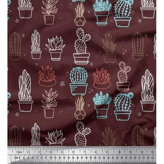 Soimoi Rayon Fabric Cactus Tree Decor Fabric Printed Yard 56 Inch Wide