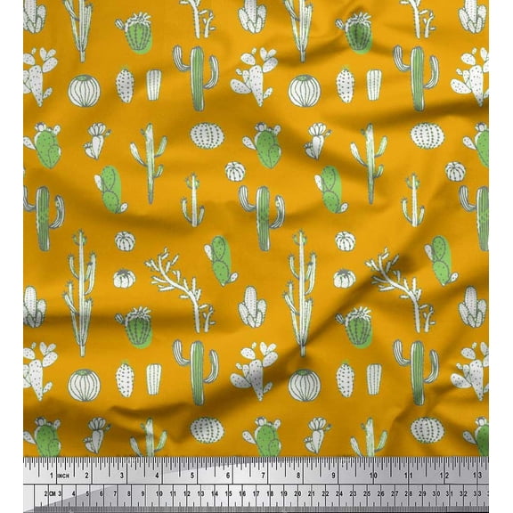 Soimoi Rayon Fabric Cactus Tree Printed Fabric 1 Yard 42 Inch Wide