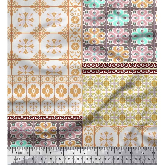 Soimoi Rayon Fabric Check & Damask Patchwork Print Fabric by the Yard 42 Inch Wide