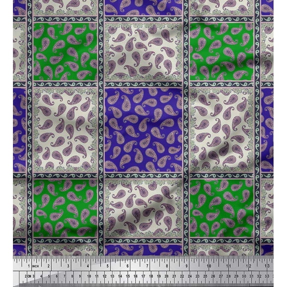 Soimoi Rayon Fabric Check & Paisley Patchwork Print Fabric by The Yard 42 Inch Wide