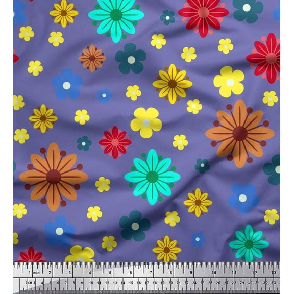 Soimoi Rayon Fabric Colorful Flowers Clip Art Print Sewing Fabric Yard 42 Inch Wide
