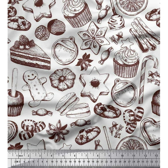 Soimoi Rayon Fabric Cupcake,Cookies & Candies Food Print Fabric by Yard 56 Inch Wide