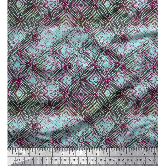 Soimoi Rayon Fabric Curve Diamond Geometric Print Fabric by the Yard 42 Inch Wide