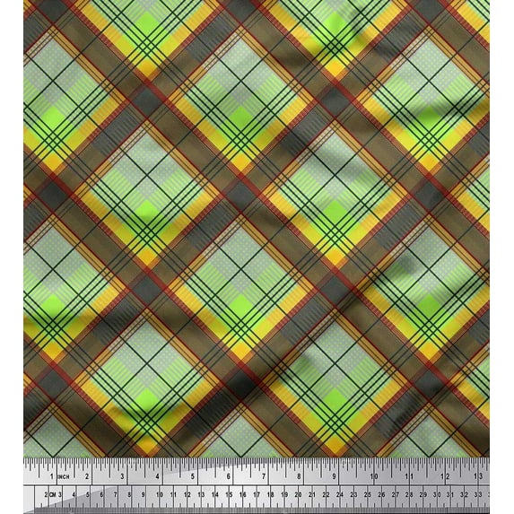 Soimoi Rayon Fabric Diagonal Check Print Fabric by The Yard 42 Inch Wide