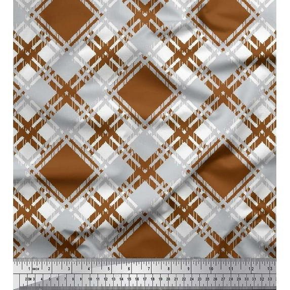 Soimoi Rayon Fabric Diagonal Check Printed Fabric 1 Yard 56 Inch Wide