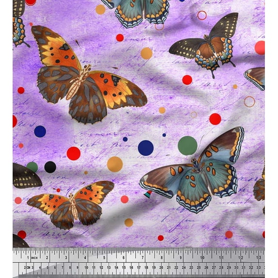 Soimoi Rayon Fabric Dot & Butterfly Decor Fabric Printed Yard 42 Inch Wide