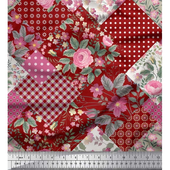 Soimoi Rayon Fabric Dot,Floral & Check Patchwork Print Fabric by The Yard 56 Inch Wide
