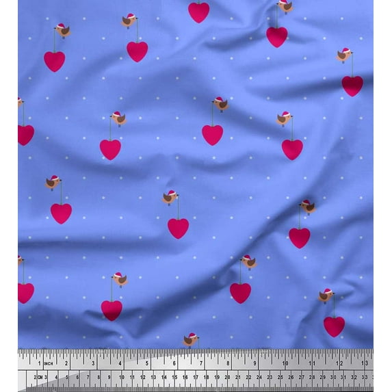 Soimoi Rayon Fabric Dot,Heart & Bird Clip Art Fabric Prints by Yard 56 Inch Wide