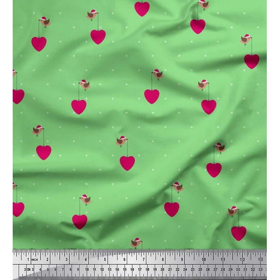 Soimoi Rayon Fabric Dot,Heart & Bird Clip Art Printed Craft Fabric by The Yard 56 Inch Wide