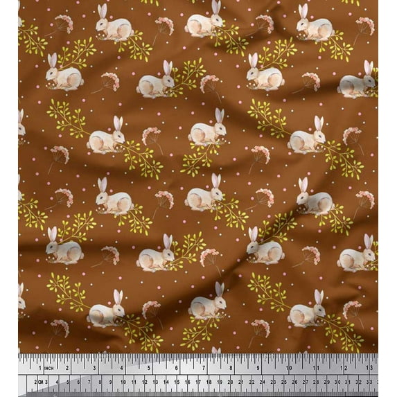 Soimoi Rayon Fabric Dot,Leaves & Rabbit Animal Fabric Prints By Yard 42 Inch Wide