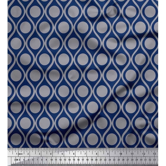 Soimoi Rayon Fabric Dot & Ogee Damask Printed Fabric 1 Yard 42 Inch Wide
