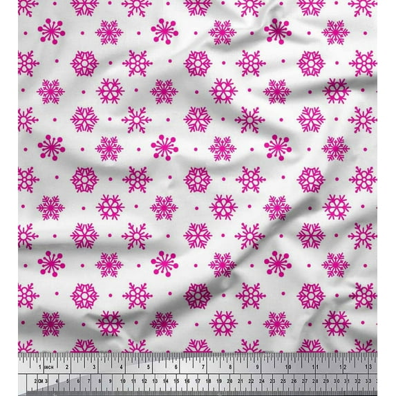 Soimoi Rayon Fabric Dot & Snow Flakes Floral Printed Fabric 1 Yard 56 Inch Wide