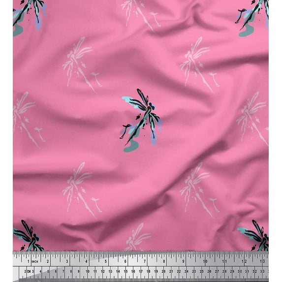 Soimoi Rayon Fabric Dragonfly & Texture Printed Craft Fabric by the Yard 42 Inch Wide