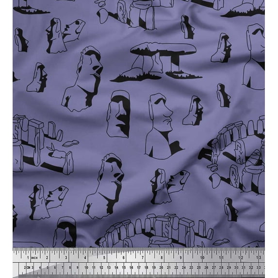 Soimoi Rayon Fabric Easter Island Statue Face Print Fabric by the Yard 42 Inch Wide