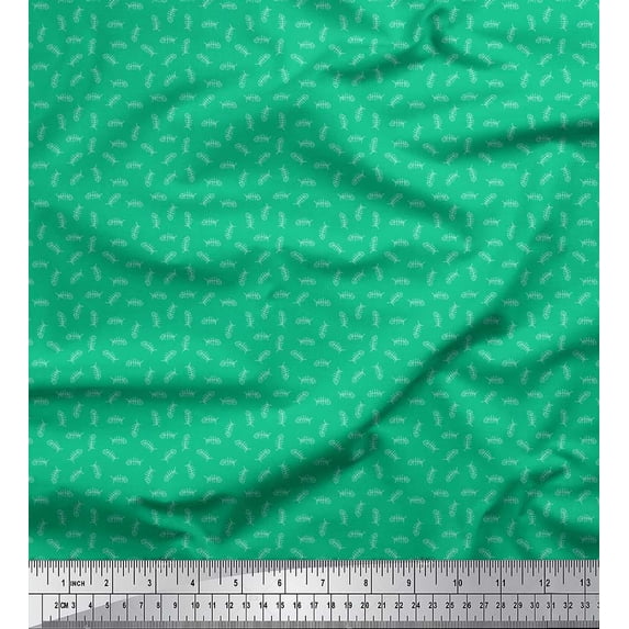 Soimoi Rayon Fabric Fish Skeleton Small Print Sewing Fabric Yard 42 Inch Wide