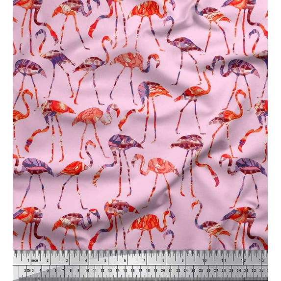 Soimoi Rayon Fabric Flamingo Bird Print Fabric by Yard 42 Inch Wide