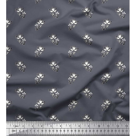 Soimoi Rayon Fabric Floral Block Printed Fabric 1 Yard 56 Inch Wide